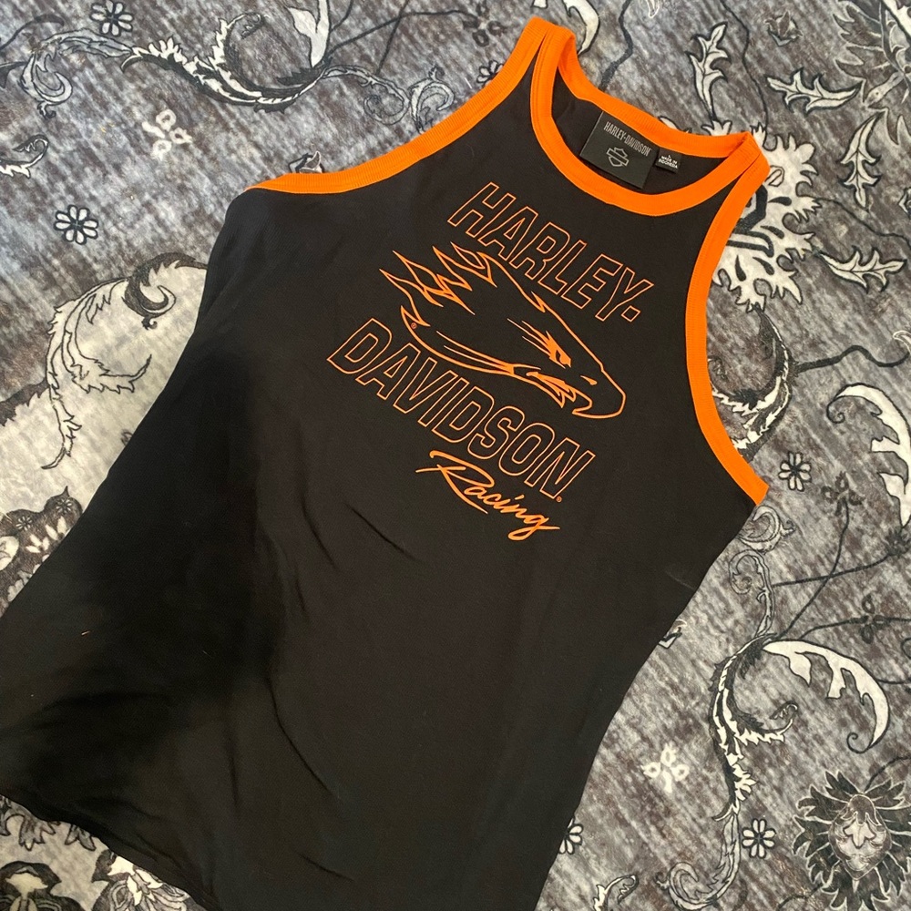 Harley-Davidson Black Tank Top with Orange Trim